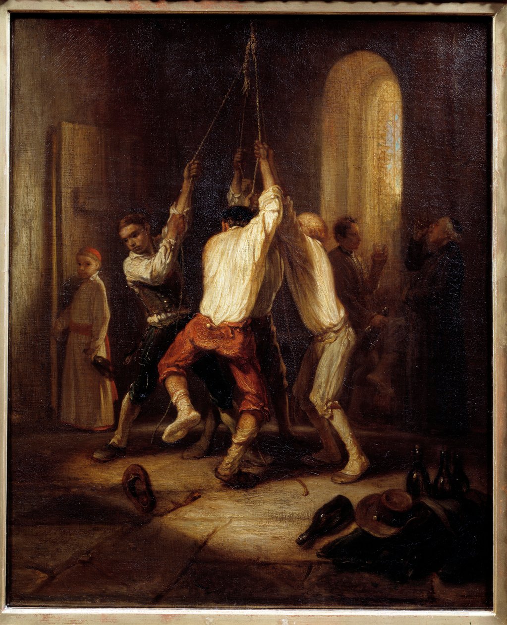A csengőhangok. A férfiak húzzák a kötelet, hogy harangozzák. Alexandre Gabriel Decamps (1803-1860) festménye alkotó: Alexandre Gabriel Decamps