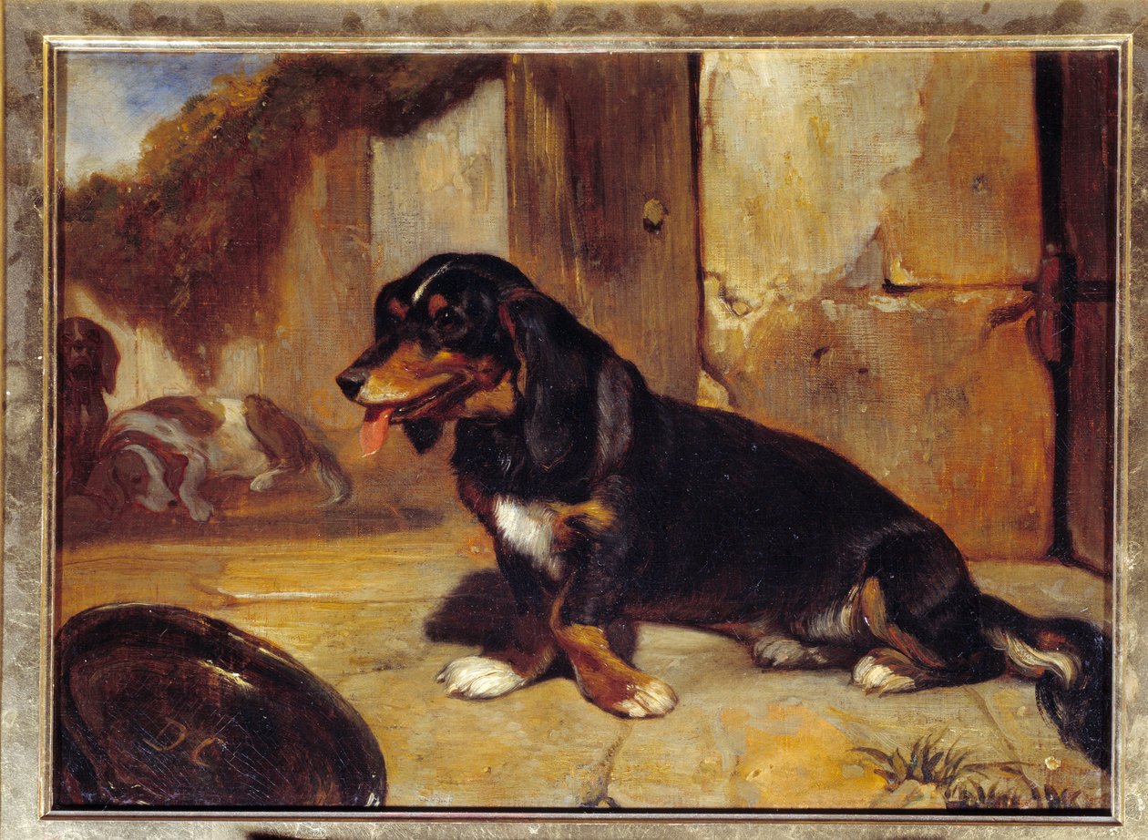 Basset hound ""Vadászkutyák nyugalomban"" Alexandre Gabriel Decamps (1803-1860) festménye 1834 Méret: 0,48x0,35 m Párizs, Louvre Múzeum alkotó: Alexandre Gabriel Decamps