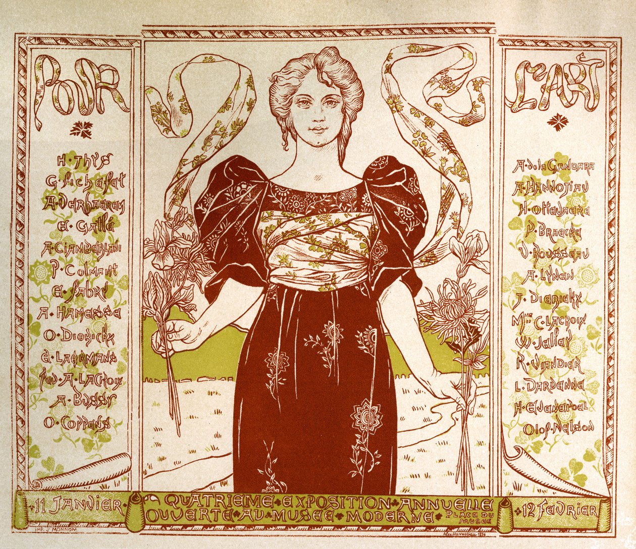 Szecessziós kiállítás Brüsszelben, c. 1895-1897 (plakát) alkotó: Alexandre Hannotiau