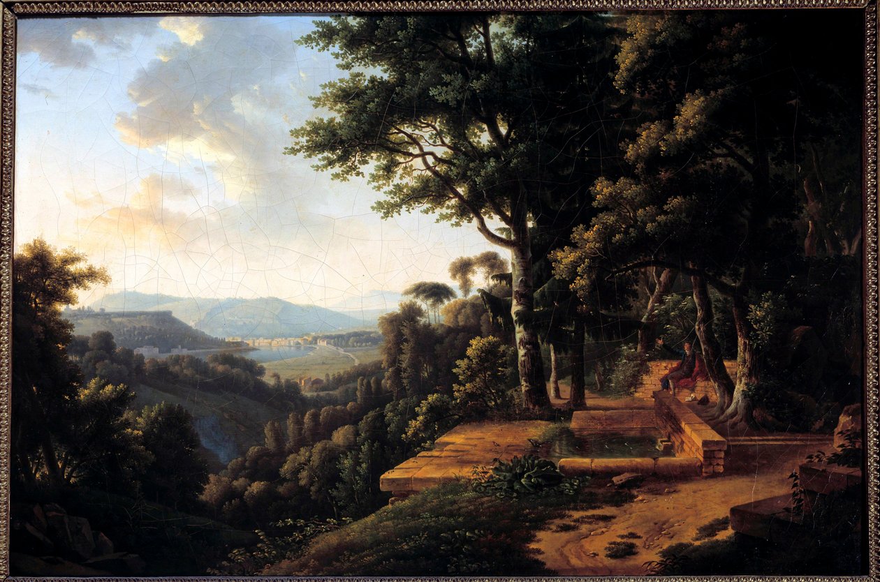 Jean Jacques Rousseau (1712-1778) filozófus meditál 1770-ben a Lyon melletti Parc de la Rochecordonban Alexandre Hyacinthe Dunouy (1757-1841) festménye 18. századi Párizs, Musee Marmottan alkotó: Alexandre Hyacinthe Dunouy