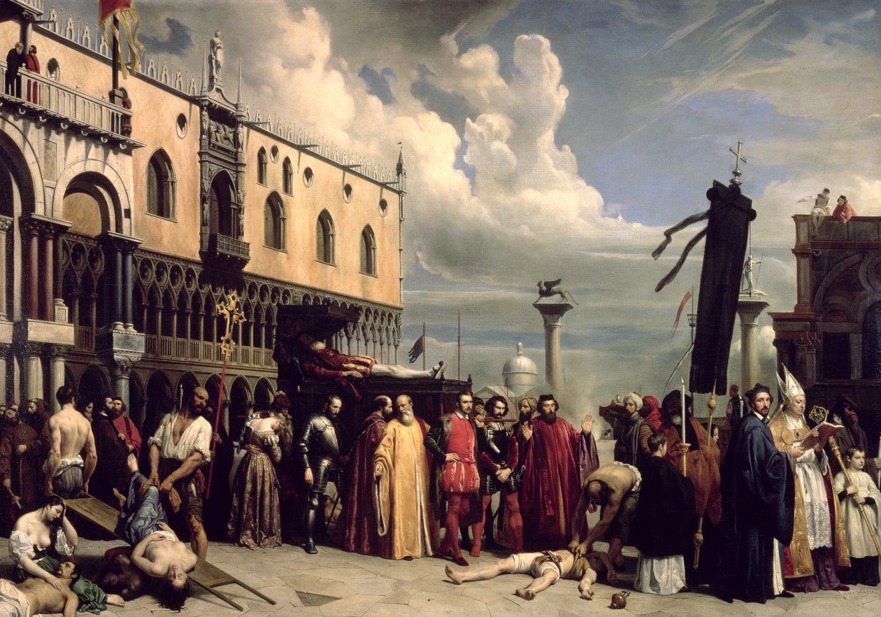 Az 1576-os velencei pestisjárványban elhunyt Tizianus temetési tiszteletadása, 1832 alkotó: Alexandre Jean Baptiste Hesse