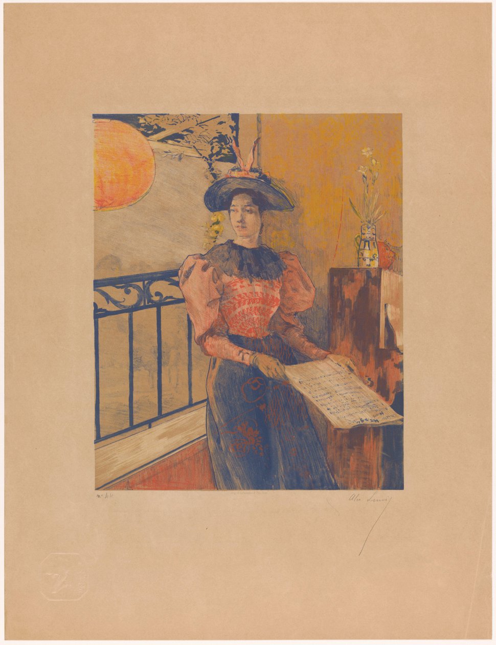 Álló nő kottával a kezében alkotó: Alexandre Lunois (signed by artist)