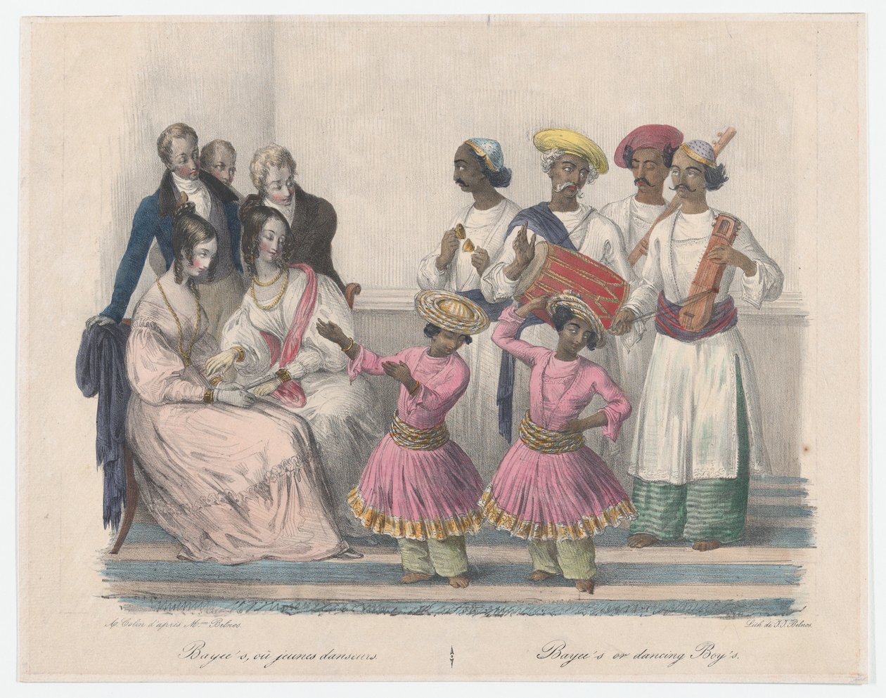 Bayees vagy Dancing Boys, huszonnégy tányérból, amely a hindu és európai modort illusztrálja..., 1832 alkotó: Alexandre Marie Colin