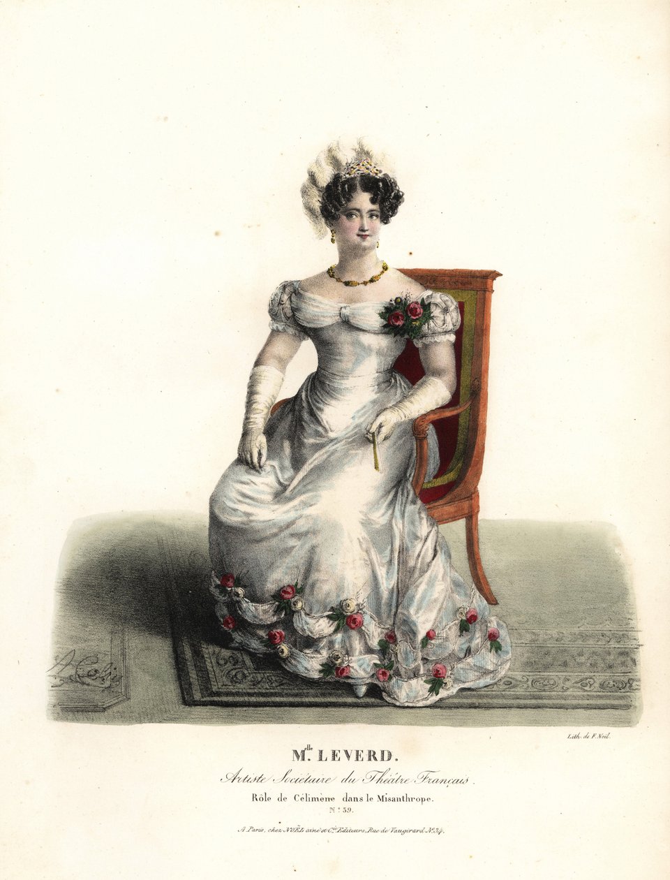 Miss Emilie Leverd táncos és színésznő Celimene szerepében a Mizantróp című filmben, Moliere, Theatre Français alkotó: Alexandre Marie Colin