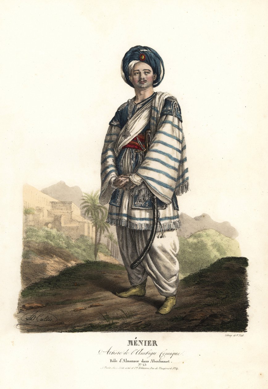 Paulin Menier Almanzor szerepében az Abenhametben, Anne-Honore-Joseph Duveyrier, zenéje Adrien Quaisain, Ambigu Comique alkotó: Alexandre Marie Colin