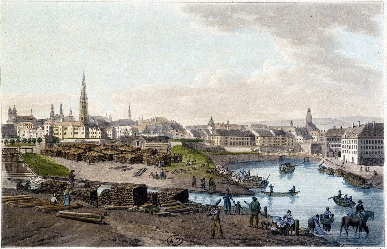 Kilátás Bécsre Leopold-Stadt partjairól (a kikötőben dolgozik) - Alexandre de Laborde gróf festői ausztriai utazásában, Párizs, szerk. Elder Didot alkotó: Alexandre de Laborde