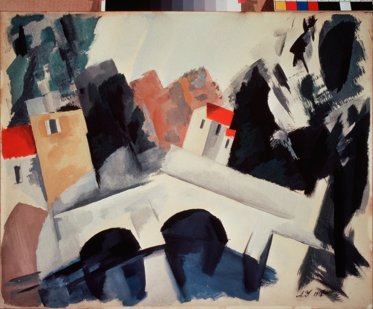 Un pont (A híd) – Alekszej Alekszandrovics Uszpenszkij (1892-1941) munkája, gouache papíron alkotó: Alexei Alexandrovich Uspenski