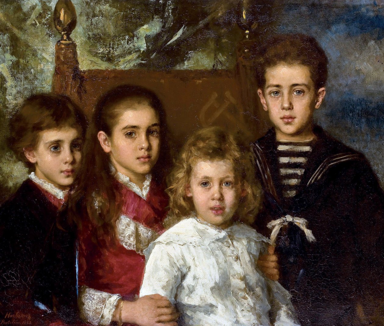 Paul Pavlovich Demidoff, San Donato 2. hercege (1839-1885), Aurore Anatol, Maria és Pavel gyermekeinek portréja - Alekszej Alekszejevics Harlamov (1840-1922) peinture - 1883 - Olaj, vászon - 76,5x90 - Magángyűjtemény alkotó: Alexei Alexevich Harlamoff