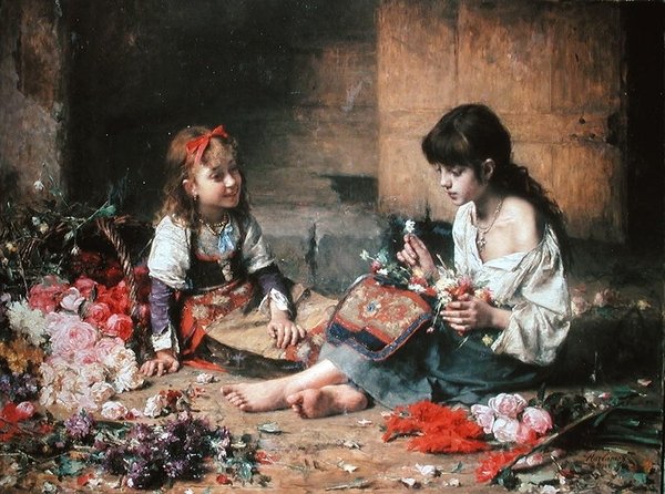 A fiatal virágos lányok alkotó: Alexei Alexevich Harlamoff