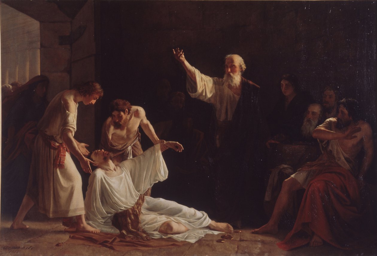 Ananias és Sapphira büntetése, 1865 alkotó: Alexei Alexeyevich Harlamov