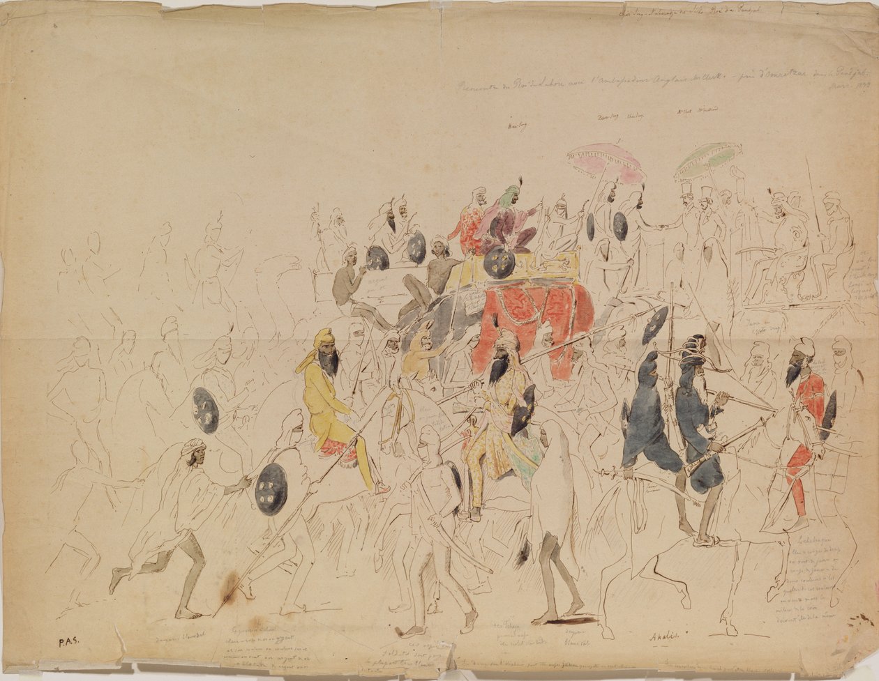 A pandzsábi Sher Singh maharadzsa és Clark brit nagykövet találkozója 1842-ben, 1842-ben alkotó: Alexei Dmitriyevich Saltykov
