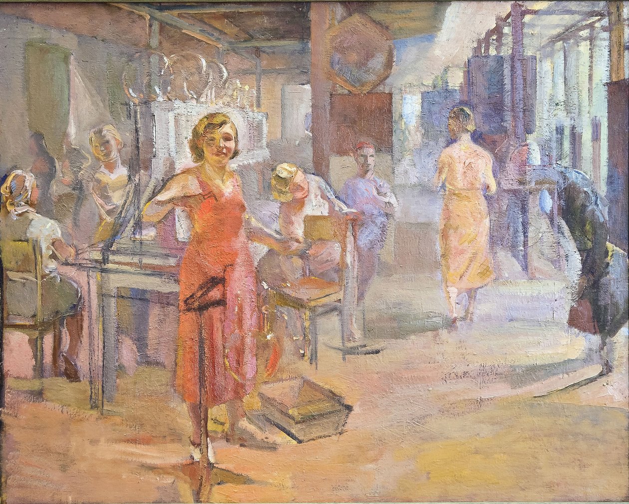 Az ötéves terv – Alekszej Gumbertovics Sittaro (1906-1942) leningrádi "Svetlana" elektromos gyára. Olaj, vászon, mérete: 174x2 alkotó: Alexei Gumbertovich Sittaro
