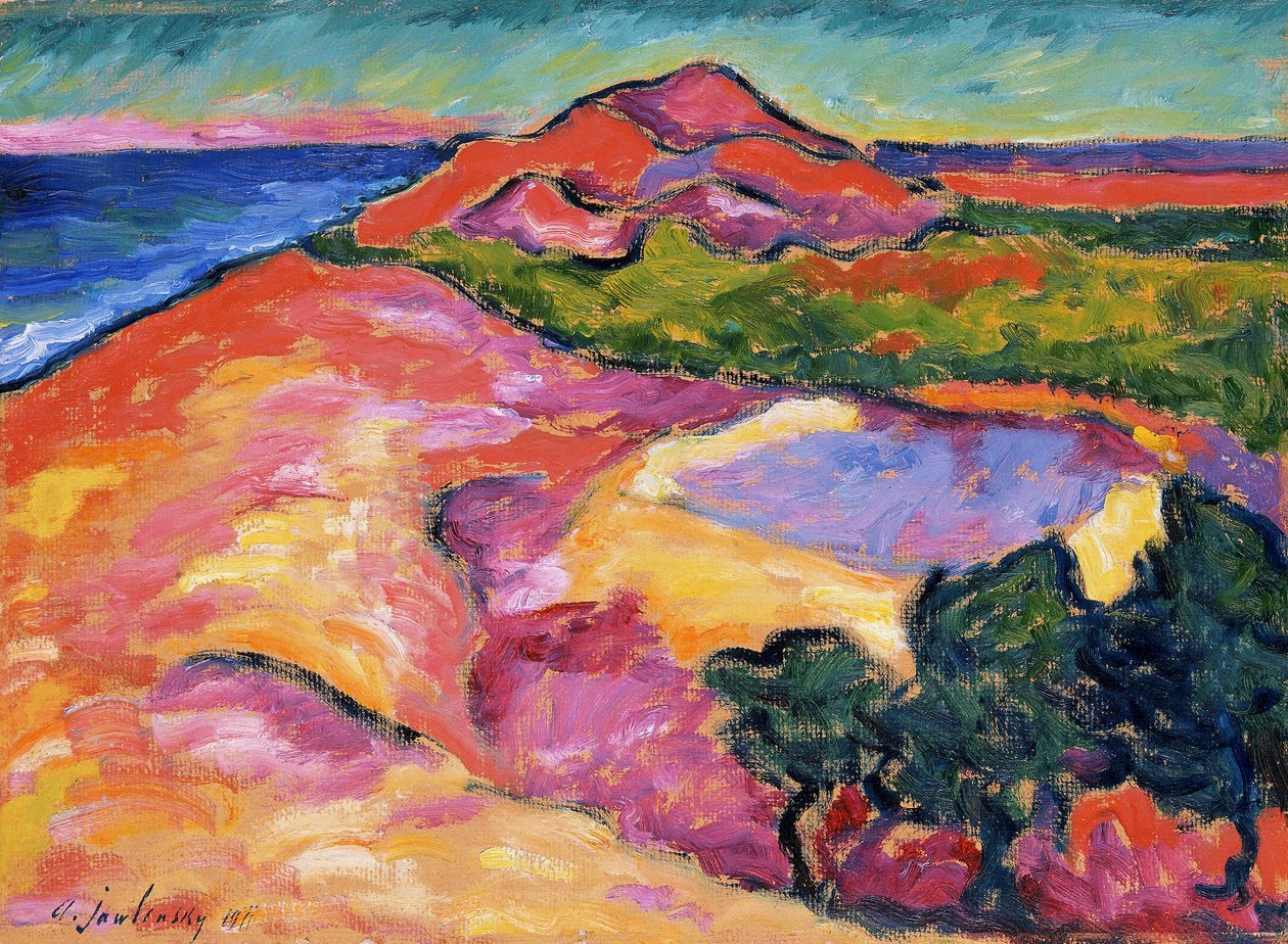 "Parti jelenet vörös dombbal", 1911 alkotó: Alexej von Jawlensky