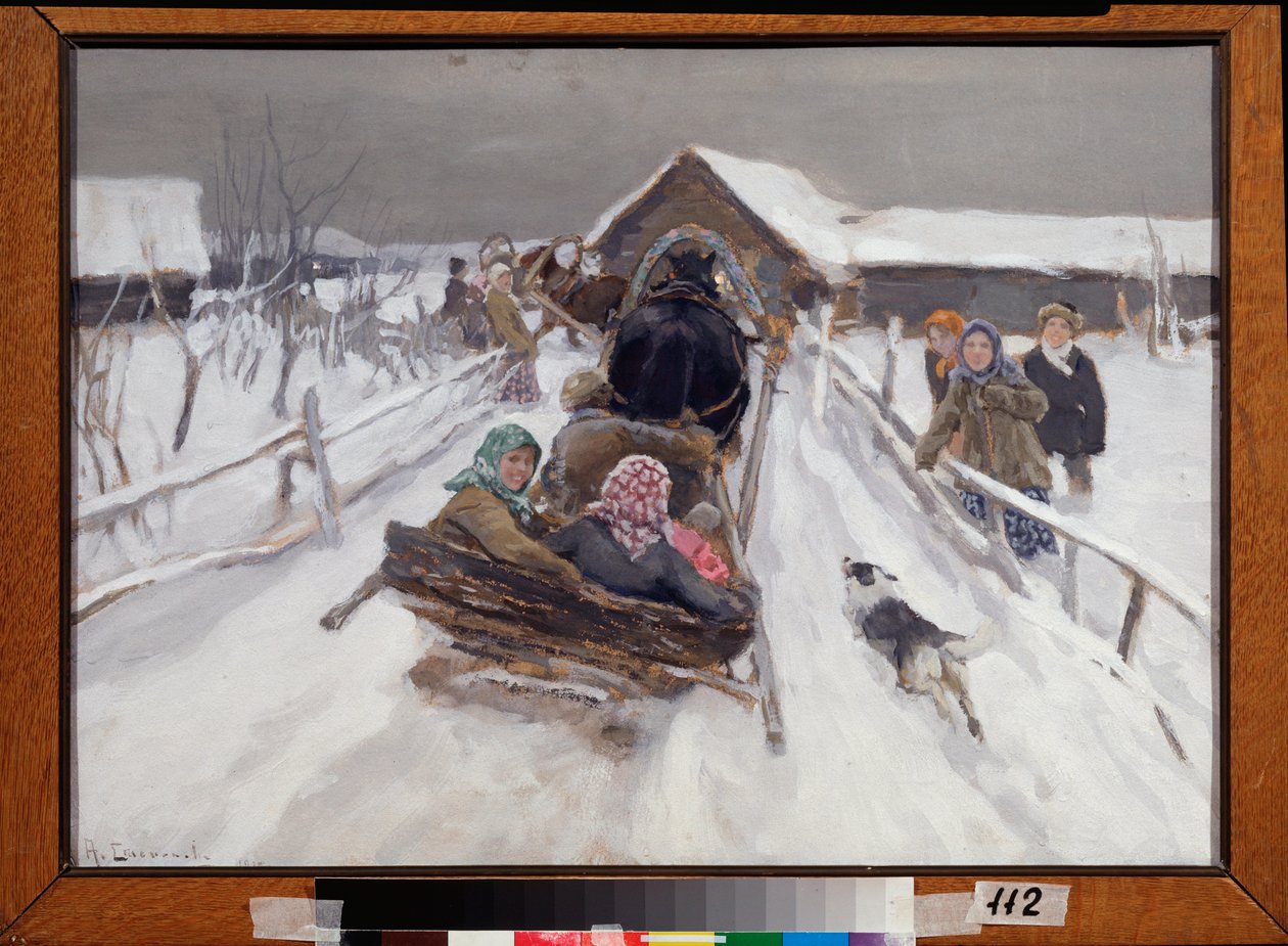 Szán a Mardi Gras alatt (Vezetés húshagyókor) - Alekszej Sztepanovics Sztyepanov (1858-1923) festménye, olaj, vászon alkotó: Alexei Steipanovitch Stepanov
