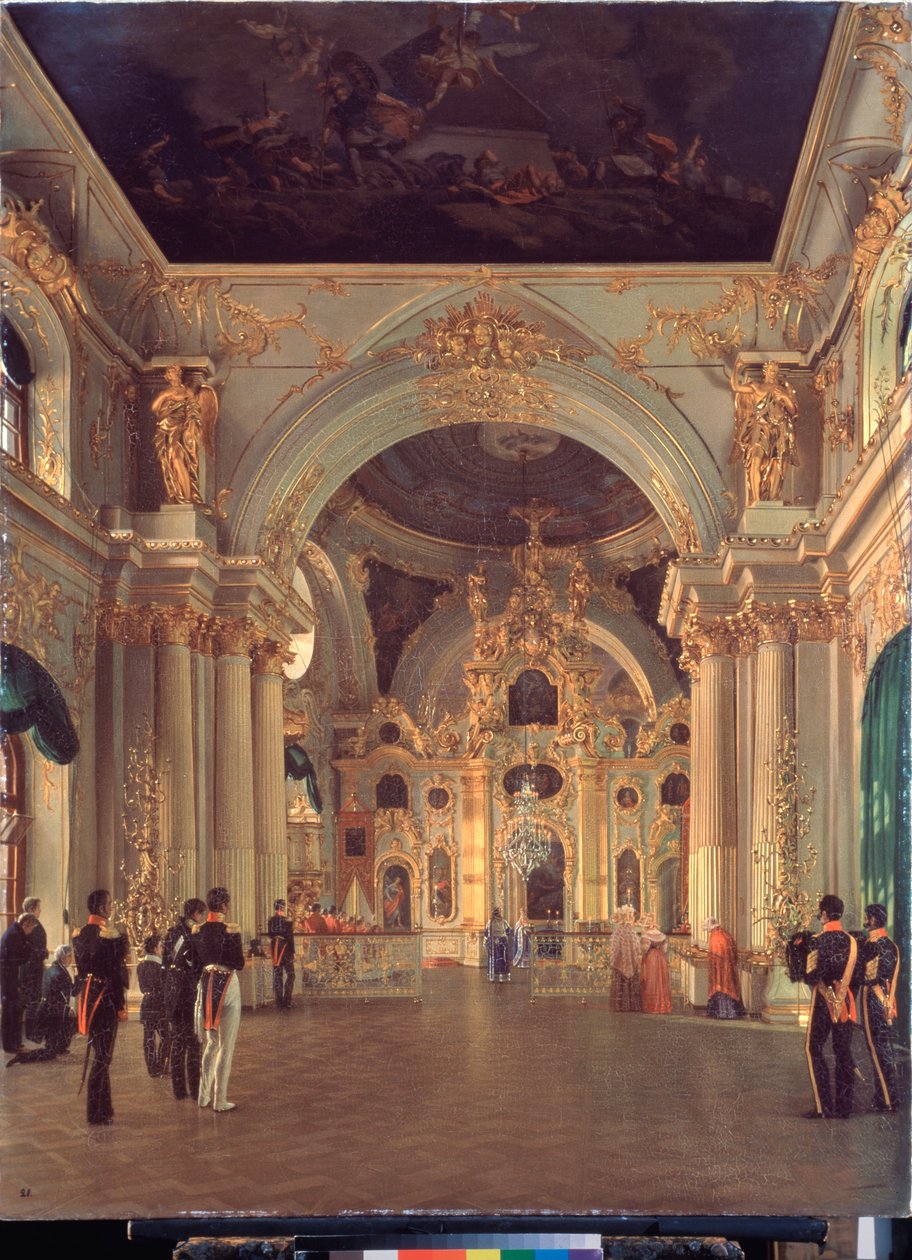 A Téli Palota nagytemplomának belseje - Alekszej Vasziljevics Tyranov (1808-1859) festménye, olaj, vászon, orosz művészet 19. század - Állami Ermitázs, Szentpétervár alkotó: Alexei Vasilievich Tyranov