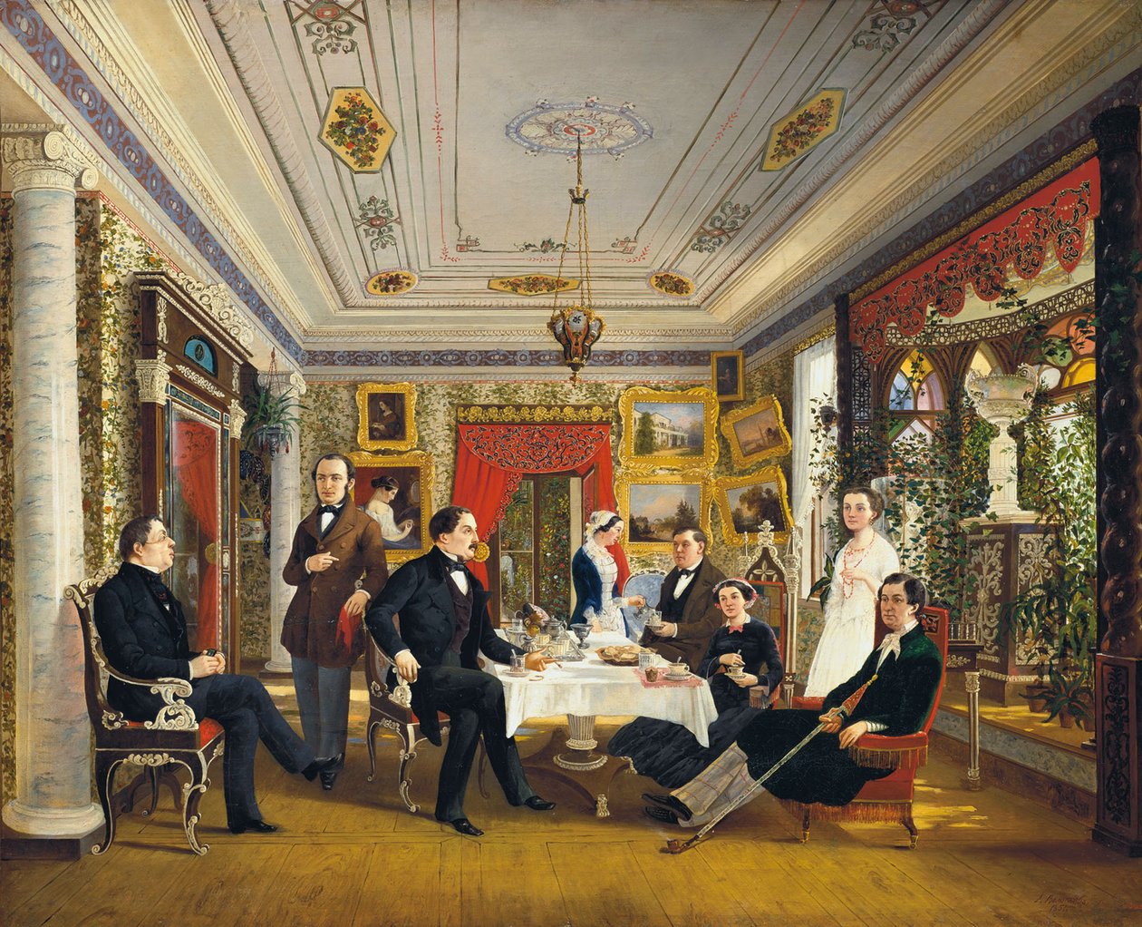 Teaasztalnál, 1851. alkotó: Alexei Yakovlevich Voloskov