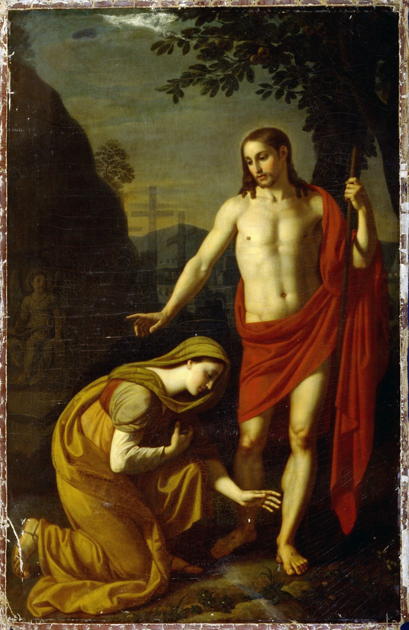 Noli Me Tangere. (Ne érj hozzám). Jézus szavai feltámadásakor, Maria de Magdalának (Mária Magdolna), a háttérben a kínkeresztek a Golgota hegyén. Alekszej Jegorovics Jegorov (1776-1851) festménye, olaj, vászon alkotó: Alexei Yegorovich Yegorov