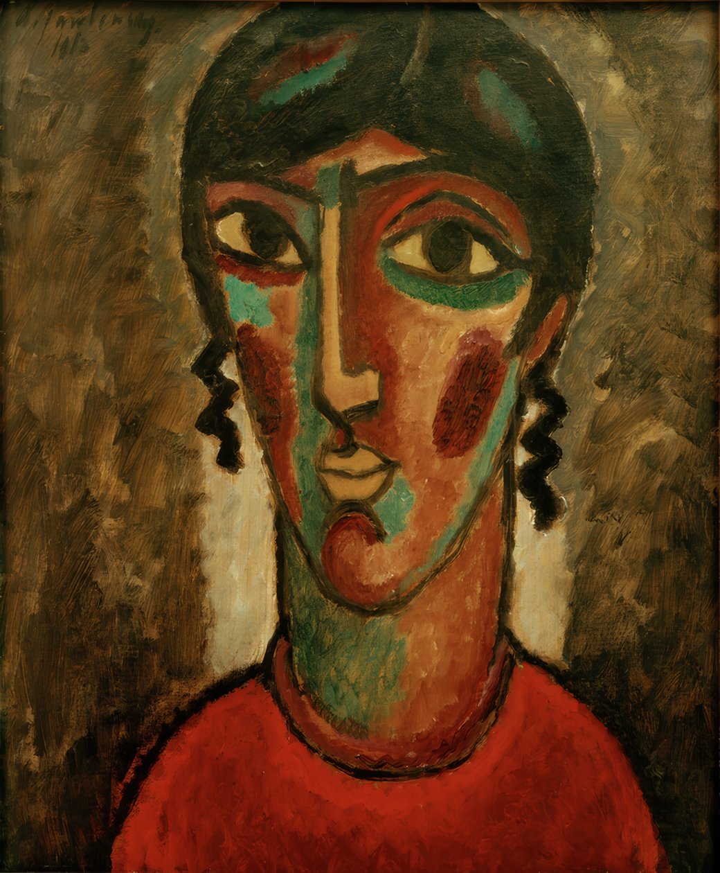Spanyol nő (női fej szürke háttér előtt) alkotó: Alexej von Jawlensky