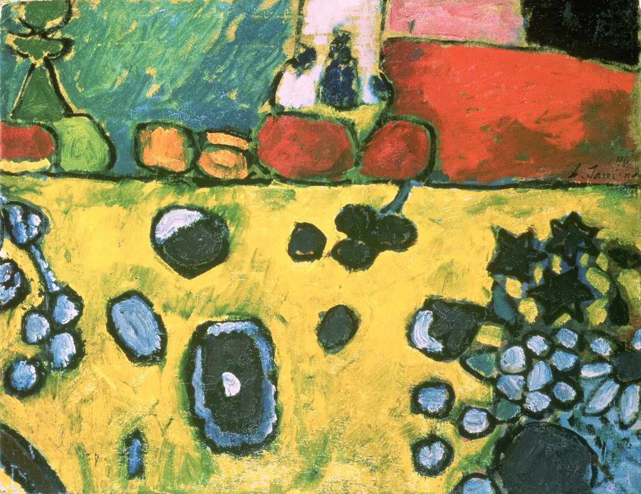 Csendélet színes terítővel, 1909 alkotó: Alexej von Jawlensky