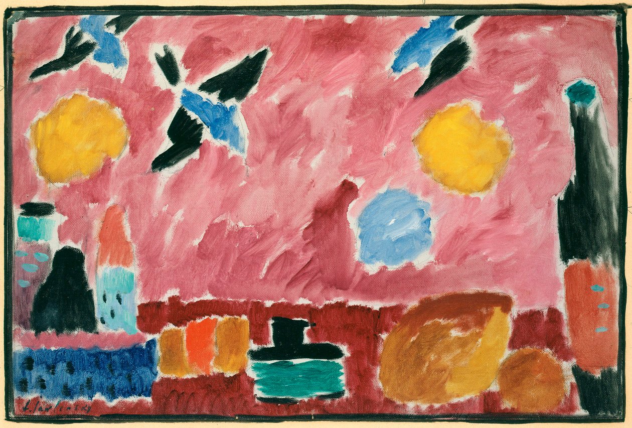 Piros fecskemintás tapétával – Alekszej von Javlenszkij (1864-1941) festménye, olaj, karton alkotó: Alexej von Jawlensky