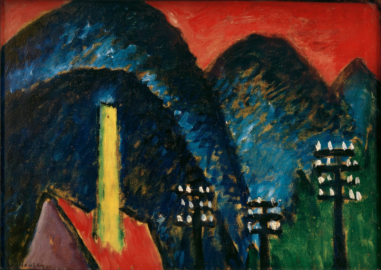 Kék hegyek (táj sárga kéménnyel) alkotó: Alexej von Jawlensky