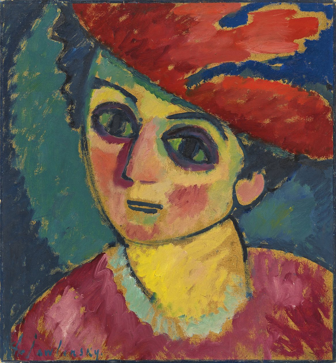 Red Hat, Alexej von Jawlensky festménye, olaj, karton, 1912 - Red Hat - Javlensky, Alexei, von alkotó: Alexej von Jawlensky
