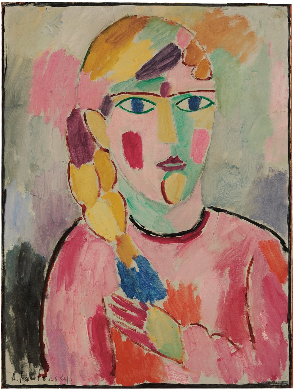 Lány kék szemmel és lófarokkal; Kék szemű, pigtail lány, 1916 körül alkotó: Alexej von Jawlensky