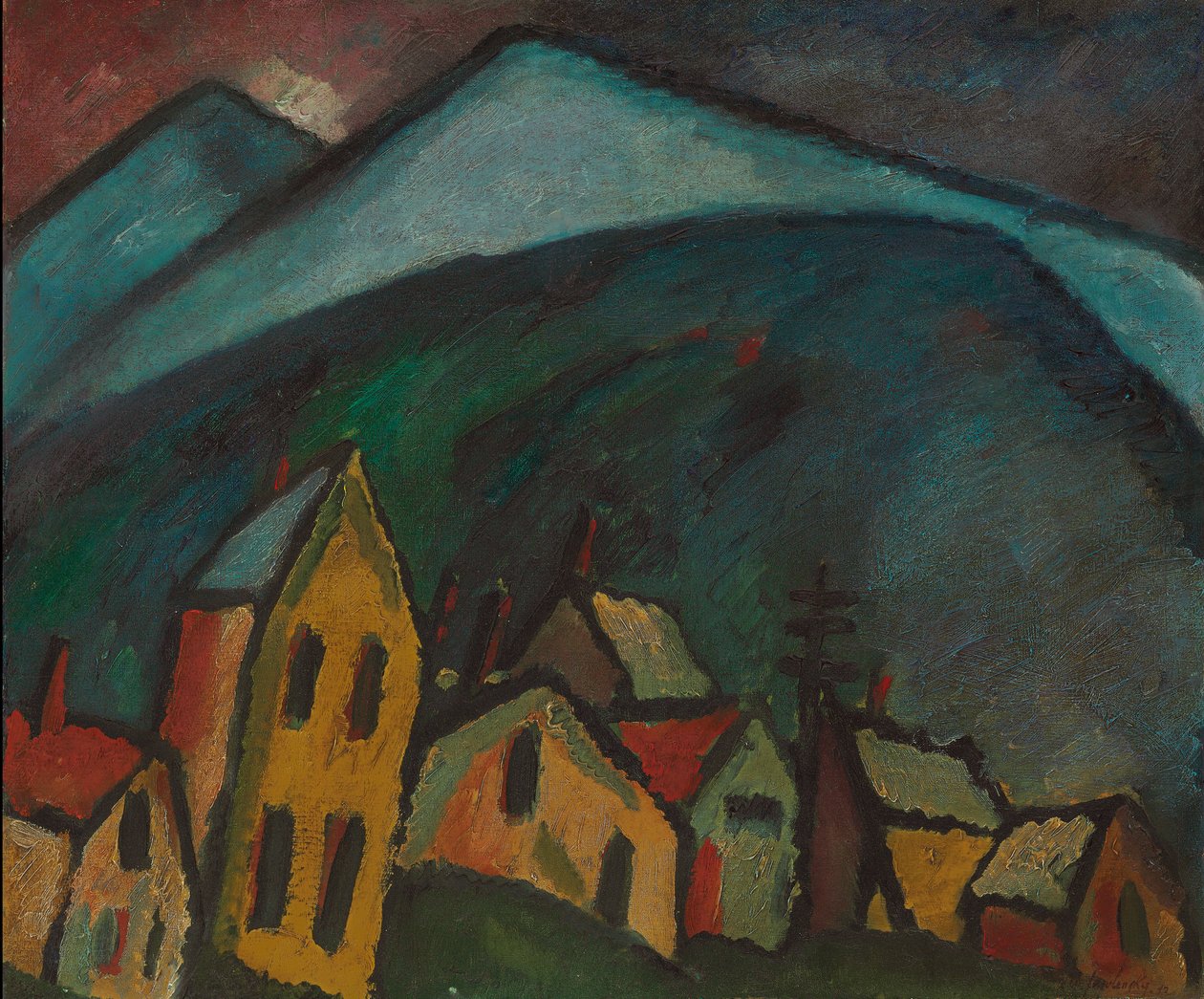 hegyi táj házakkal; Hegyi táj házakkal, 1912 alkotó: Alexej von Jawlensky