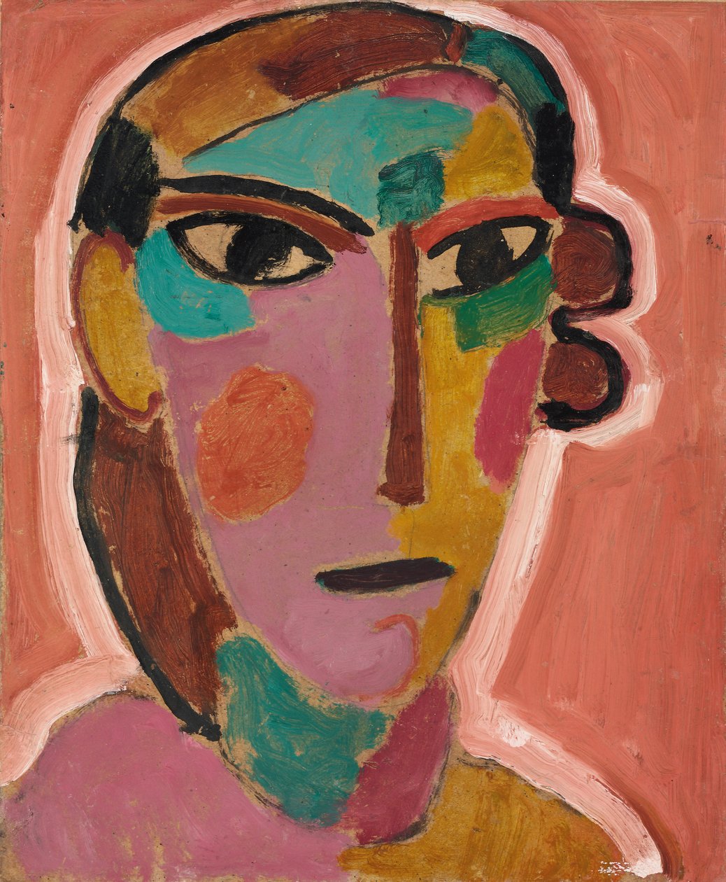 Misztikus fej: Női fej vörös alapon, 1917 körül alkotó: Alexej von Jawlensky