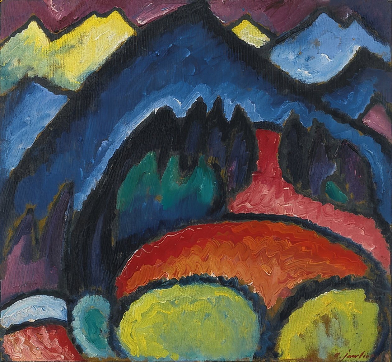 Oberstdorf - hegyek. 1912 alkotó: Alexej von Jawlensky