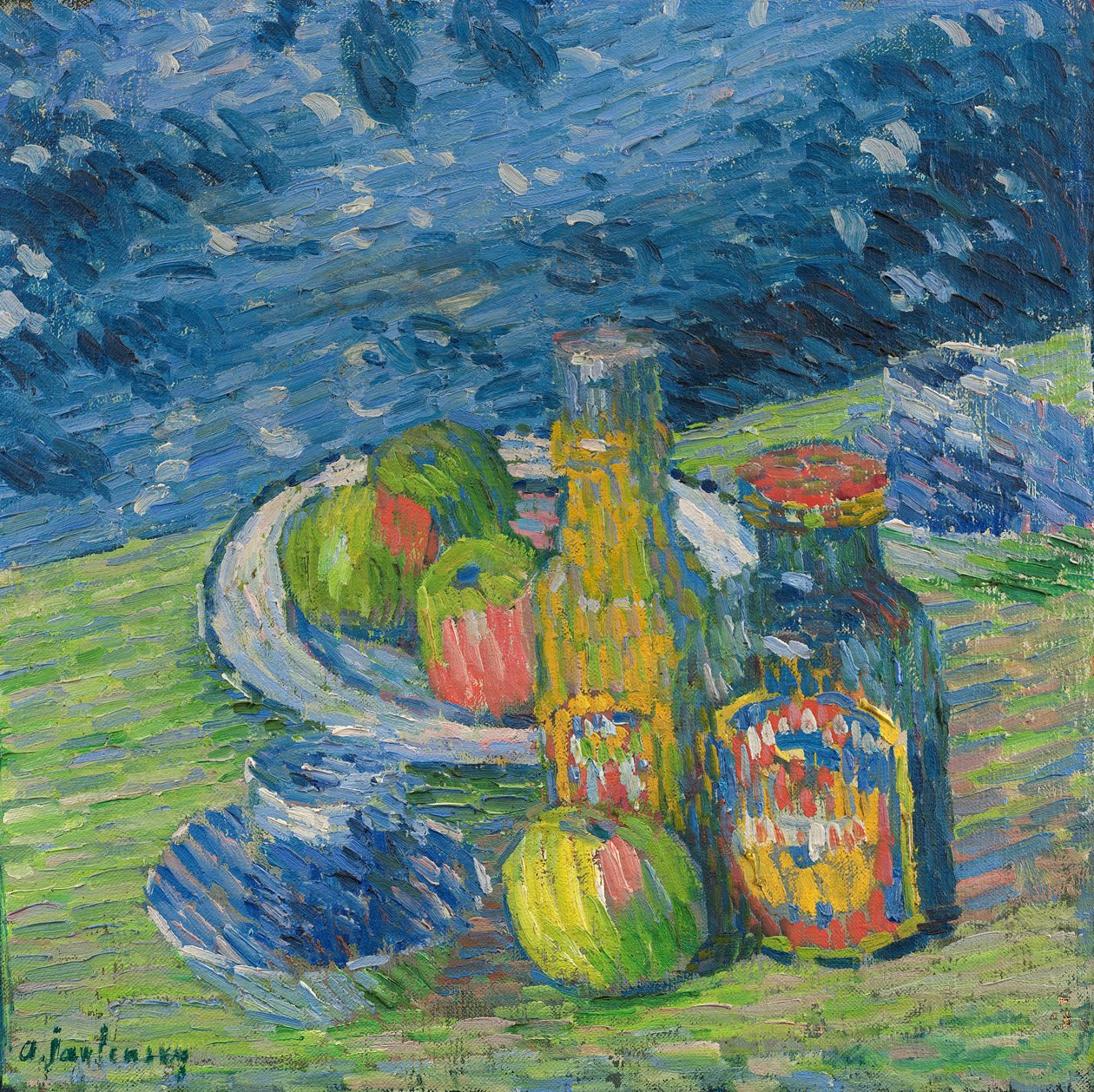 Csendélet palackokkal és gyümölccsel alkotó: Alexej von Jawlensky