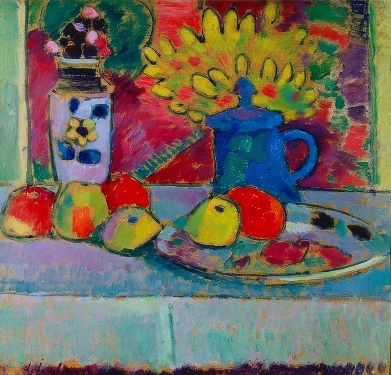 Csendélet virágokkal és gyümölcsökkel. 1910 körül alkotó: Alexej von Jawlensky