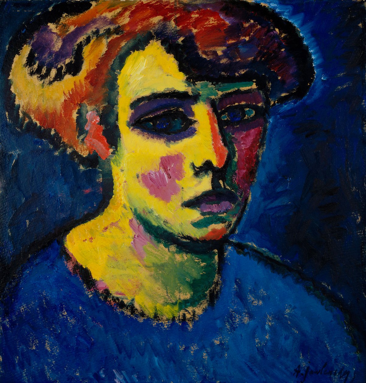 Tete de femme (Egy nő feje) - Alekszej von Javlenszkij (1864-1941) festménye, olaj, karton (52,2x50,2 cm) alkotó: Alexej von Jawlensky