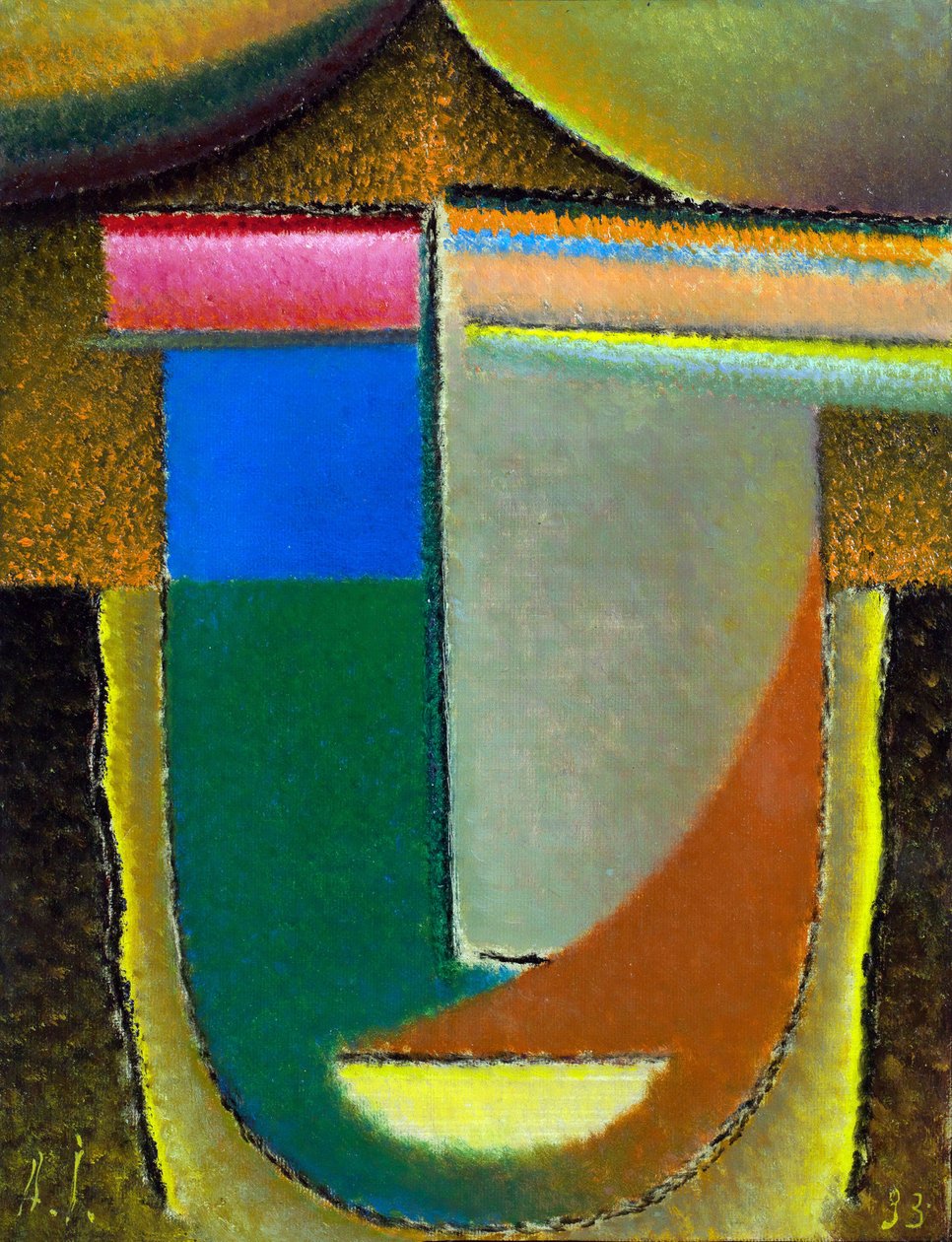 Absztrakt arc (Afrika). (Absztrakt fej. Afrika). Alexei von Javlensky (Alexi von Jawlensky, Alexej von Javlenski) festménye (1864-1941), olaj, karton alkotó: Alexej von Jawlensky
