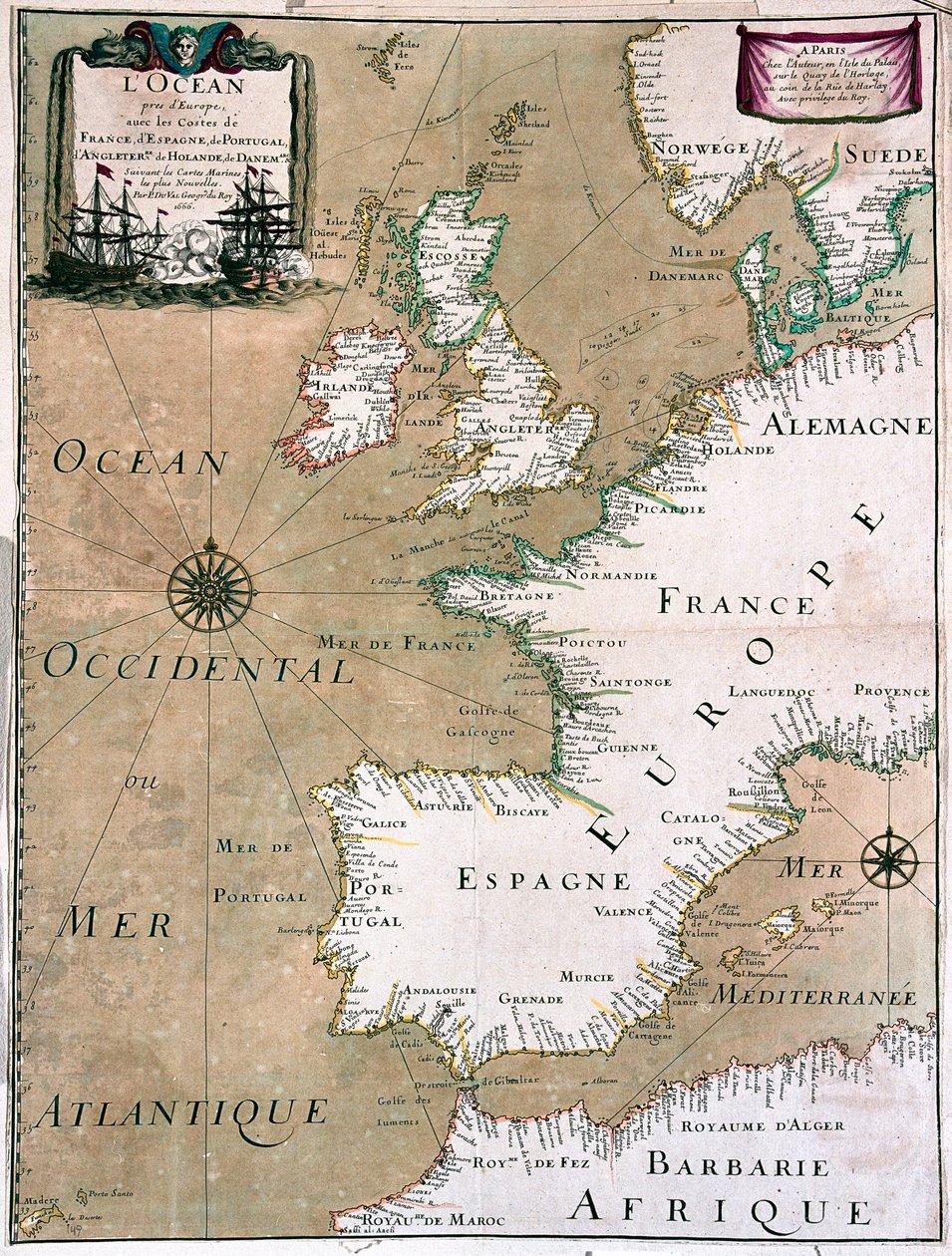 Az óceán Franciaország, Spanyolország, Portugália, Anglia, Hollandia, Dánia partjaival - A alkotó: Alexis Hubert Jaillot