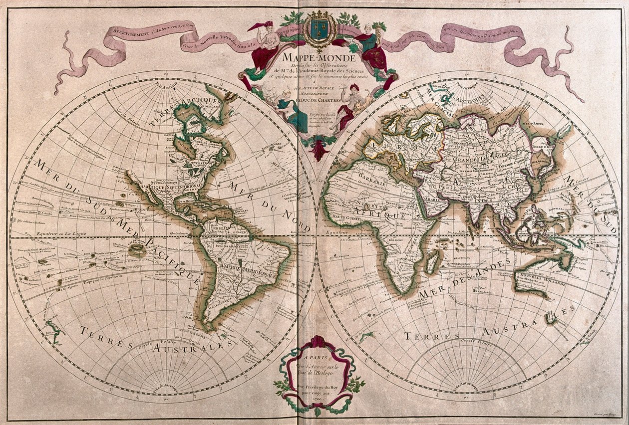 A világ, A.H. Jaillot által az "Atlas Français"-ban - Párizs alkotó: Alexis Hubert Jaillot