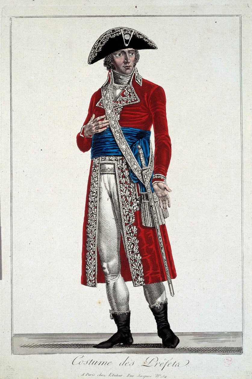 Egy prefet vörös jelmezben, Alexis Chataignier (1772-1817) gravírozása alkotó: Alexis Chataigner