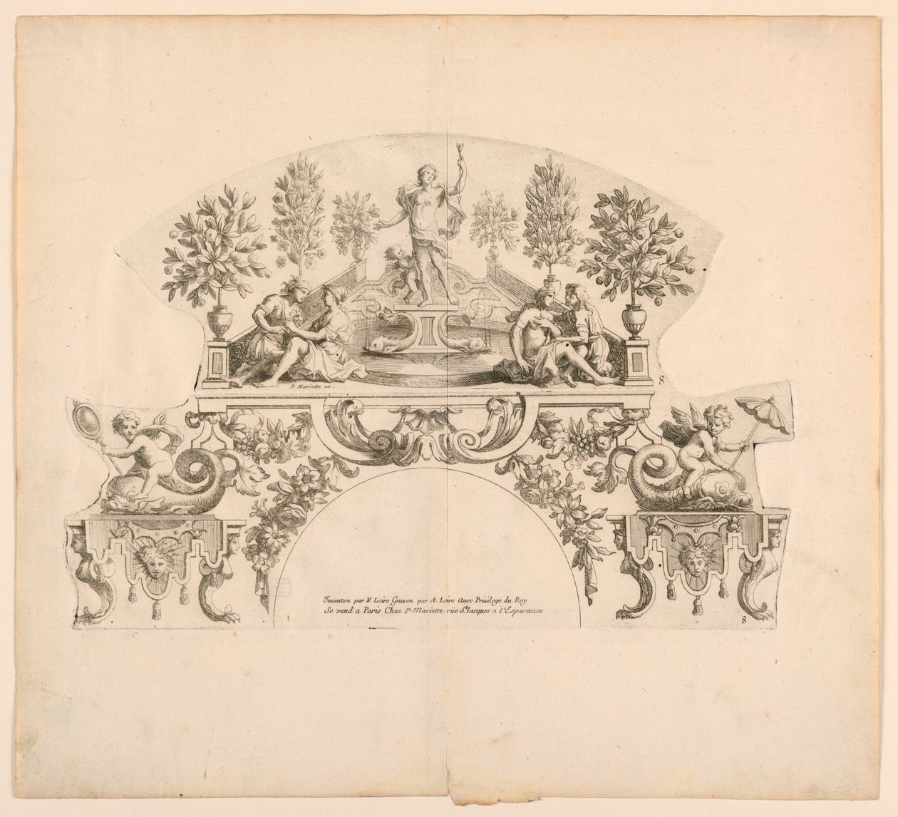 Legyezőlevelek, a készlet nyolcadik és kilencedik tányérja, "Divers Desseins de grands Fans, Encrans, et autres Ornamens, feltalálta és gravírozta Nicolas Loire" alkotó: Alexis Loir
