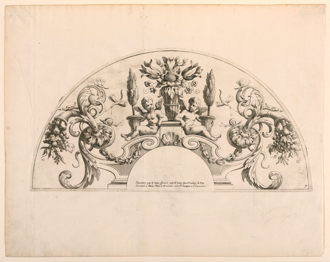 Legyezőlevelek, a készlet ötödik és hatodik lemeze, "Divers Desseins de grands Eventails, Encrans, et autres Ornamens, invented et engraved par Nicolas Loire" alkotó: Alexis Loir