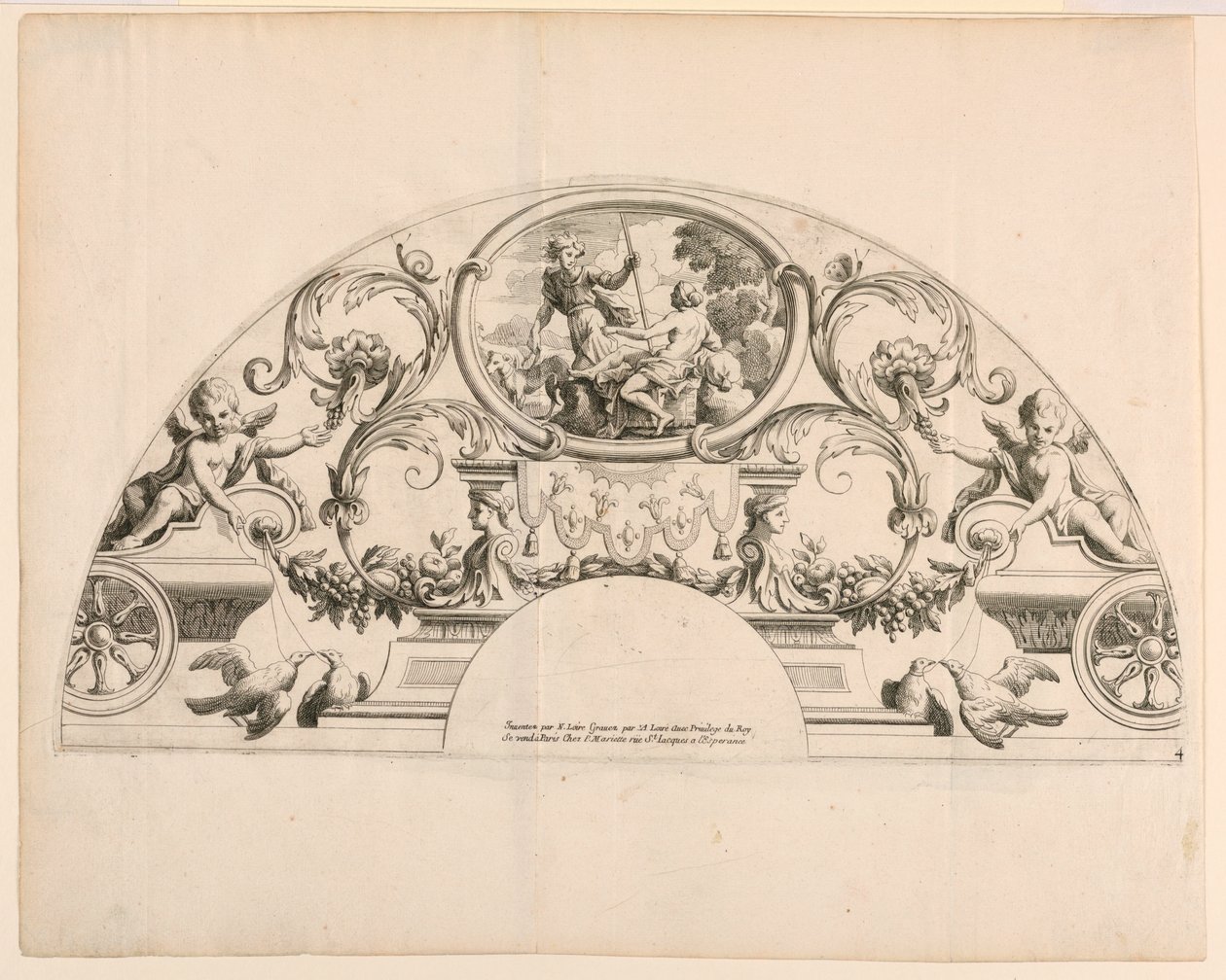 Legyezőlevelek, a készlet harmadik és negyedik lemeze, "Divers Desseins de grands Fans, Encrans, et autres Ornamens, invented et engraved par Nicolas Loire" alkotó: Alexis Loir