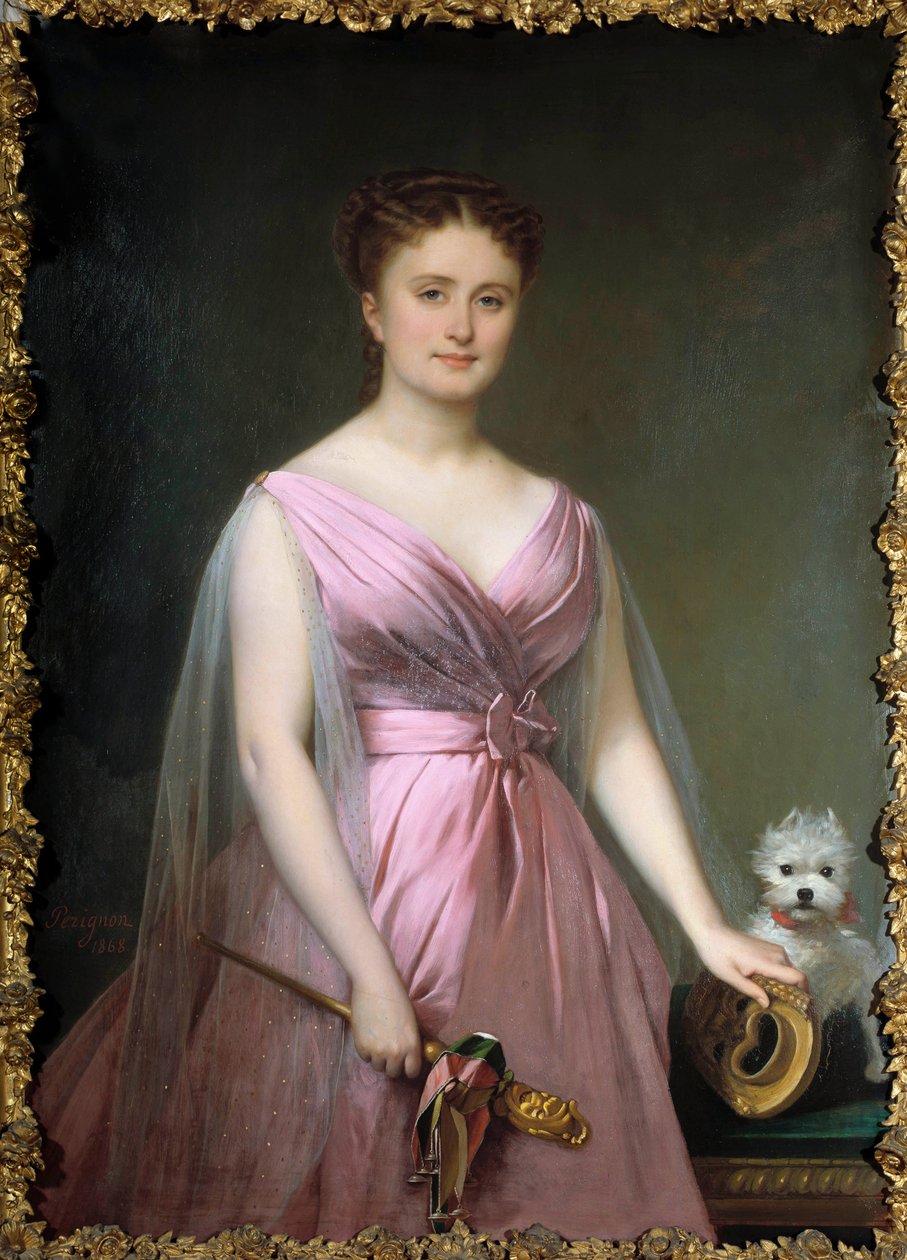 Hortense Schneider (1833-1920) színházi komikus portréja az őrületben Alexis Nicolas Perignon, the Young (1785-1864) festménye 19. századi nap. 1,5x0,5 m Compiegne musee du chateau alkotó: Alexis Nicolas Perignon