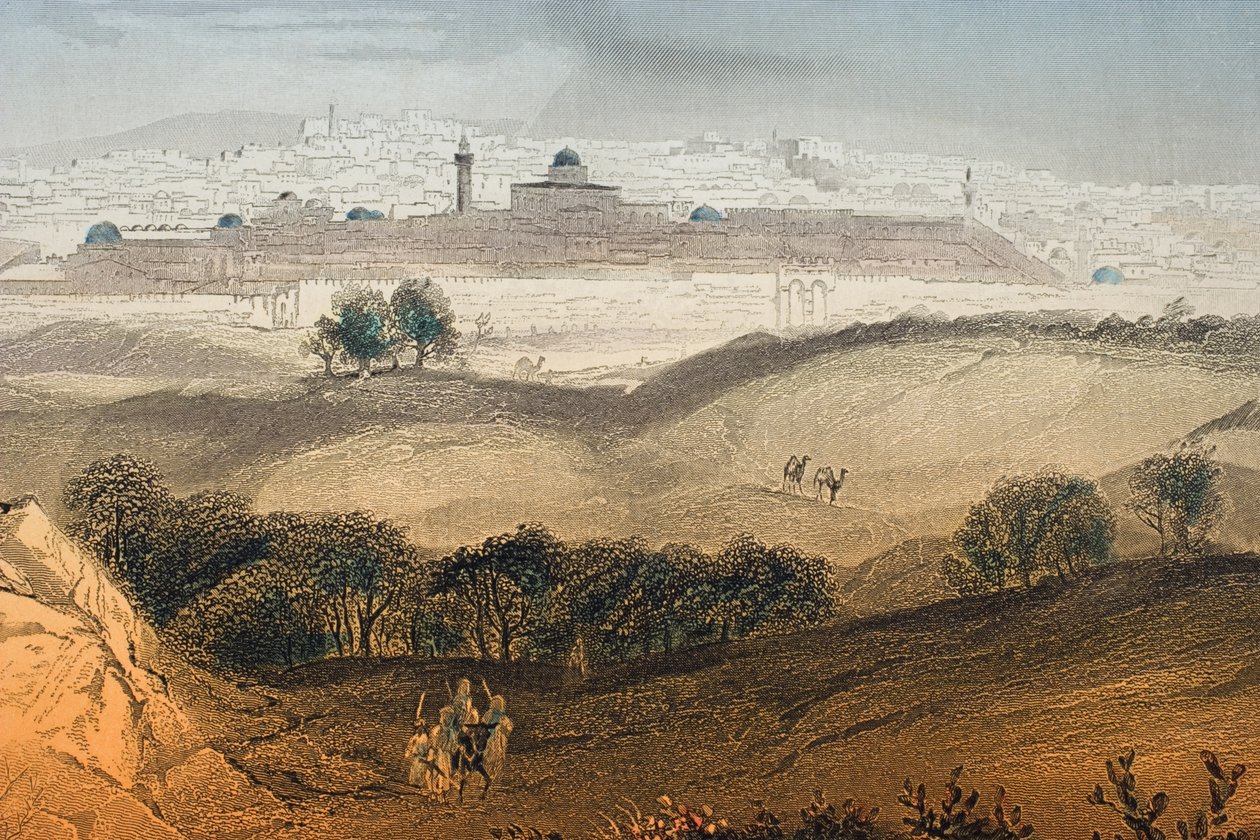 Jeruzsálem, Albert Henry Payne (1812-1902) metszete, John Fleetwood tiszteletes "A mi Urunk és Megváltónk, Jézus Krisztus élete" című művének címlapja (276238 részlet). alkotó: Alexius Geyer