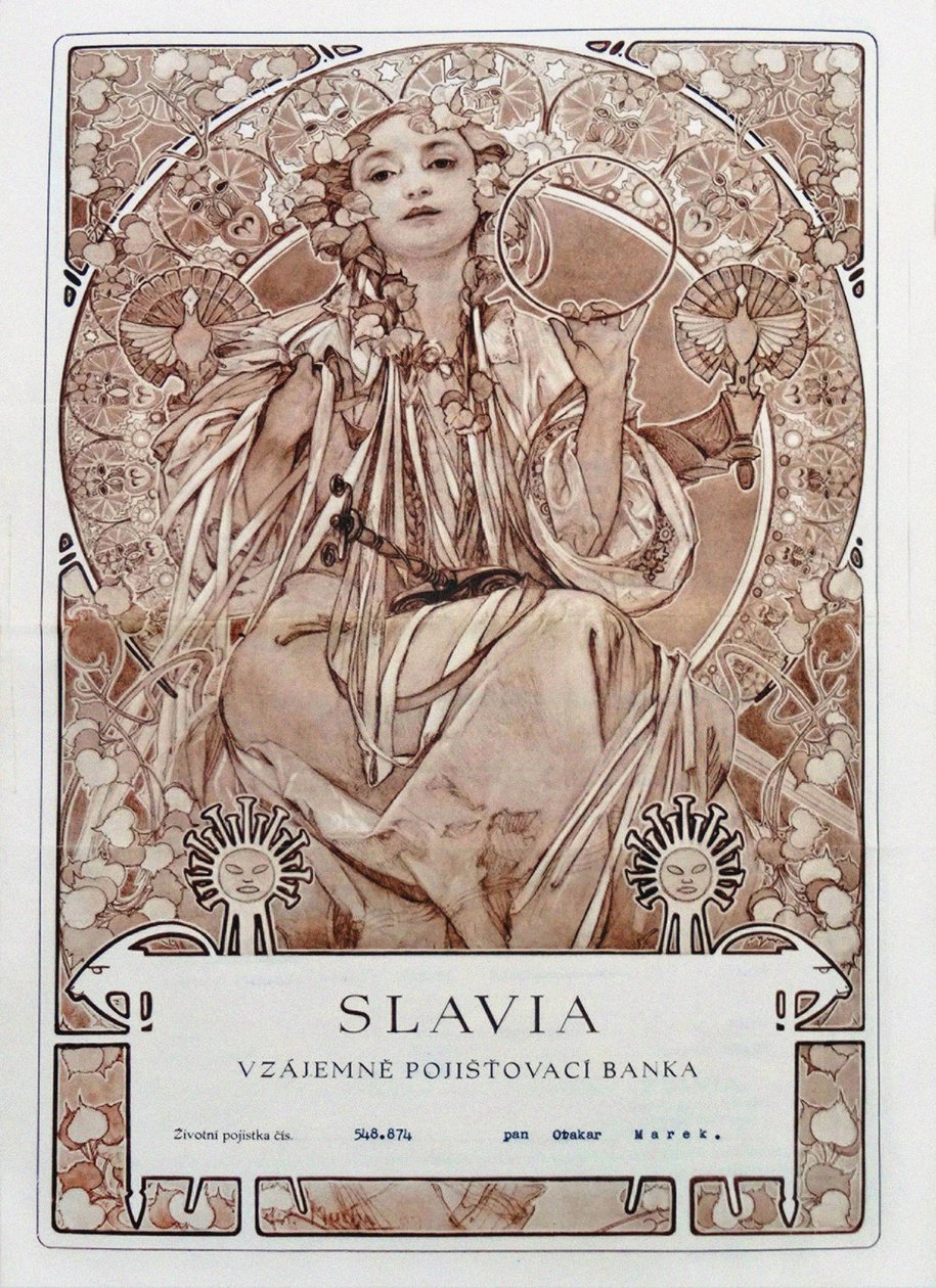 A Slavia Insurance Company biztosítási kötvénye, 1942. alkotó: Alfons Marie Mucha