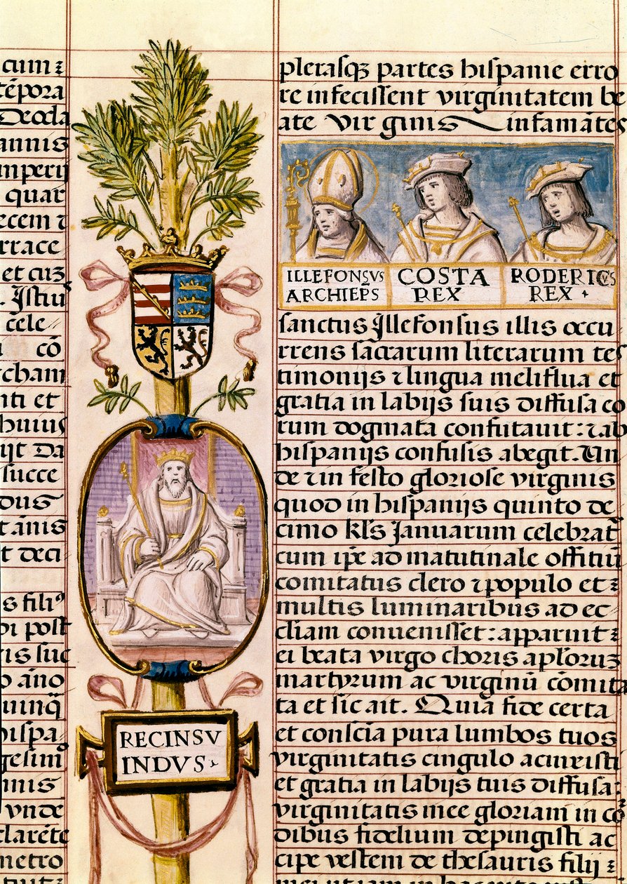 Flavius ​​Recceswinth, a spanyol vizigótok királyának portréja 653-tól 672-ben bekövetkezett haláláig, miniatűr a "Spanyolország királyainak genealógiájában" alkotó: Alfonso de Cartagena