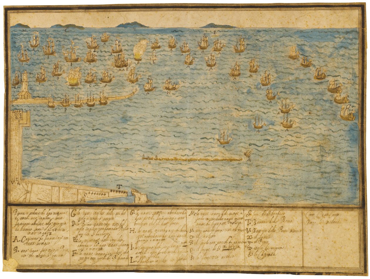 A leghorni csata topográfiai ábrázolása, 1653 körül alkotó: Alfonso the Younger Parigi