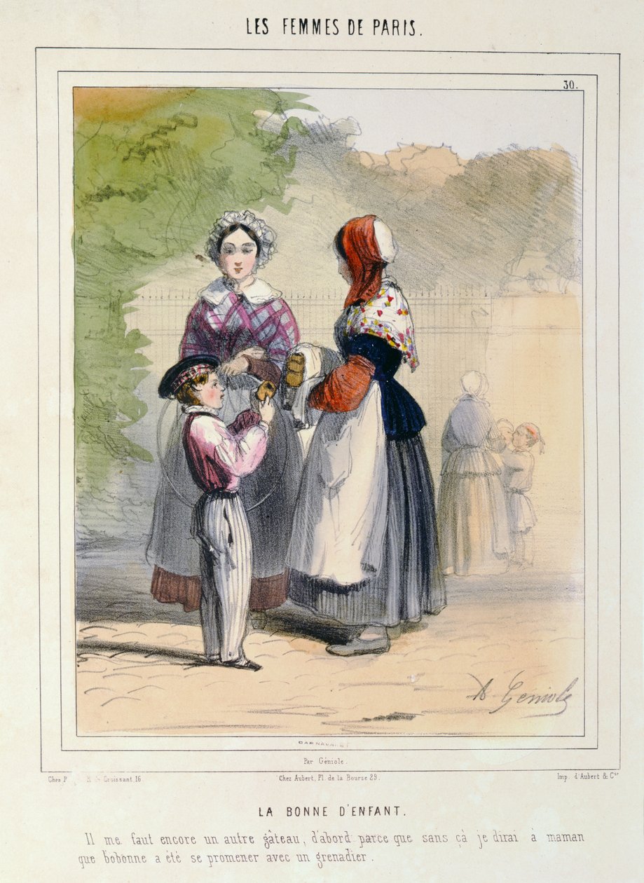 A dadus, a Les Femmes de Paris-ból, 1841-42 (színes litó) alkotó: Alfred Andre Geniole