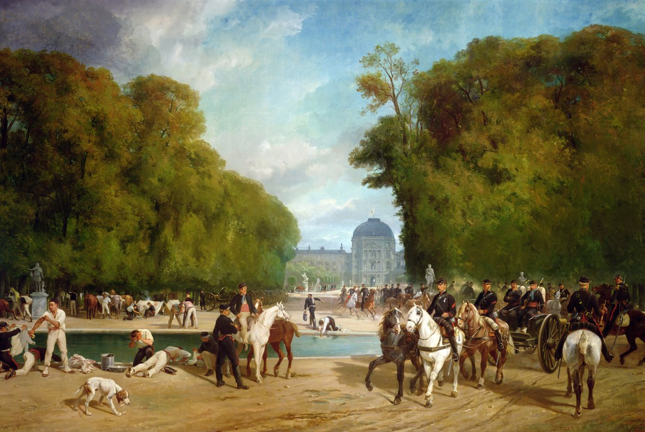 A francia tüzérség a Tuileriák kertjében táborozott Párizs ostroma alatt, 1870. szeptember végén alkotó: Alfred Brunner Lacoste, Emile Decaen