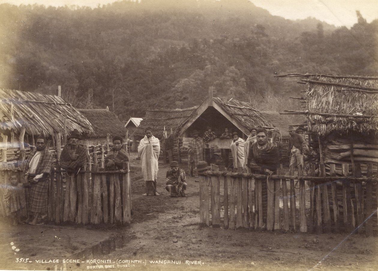 Falusi jelenet - Koroniti (Corinth) Wanganui folyó, 1885. május 7. (albumin nyomat) alkotó: Alfred Burton