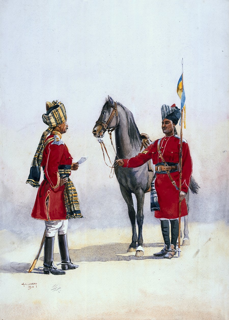Alwar Lancers, Commandment és Chohan Rajput, illusztrációja az „India hadseregeihez”, G.F. őrnagy. MacMunn, 1911-ben, 1910-ben alkotó: Alfred Crowdy Lovett