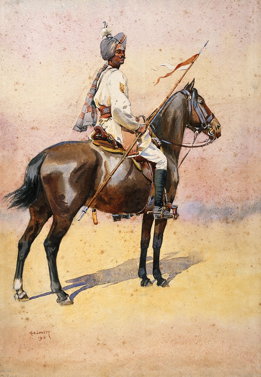 Jodphur Sardar Risala, Ratore Rajput, illusztrációja az „India hadseregeihez”, G.F. őrnagy. MacMunn, 1911-ben, 1910-ben alkotó: Alfred Crowdy Lovett